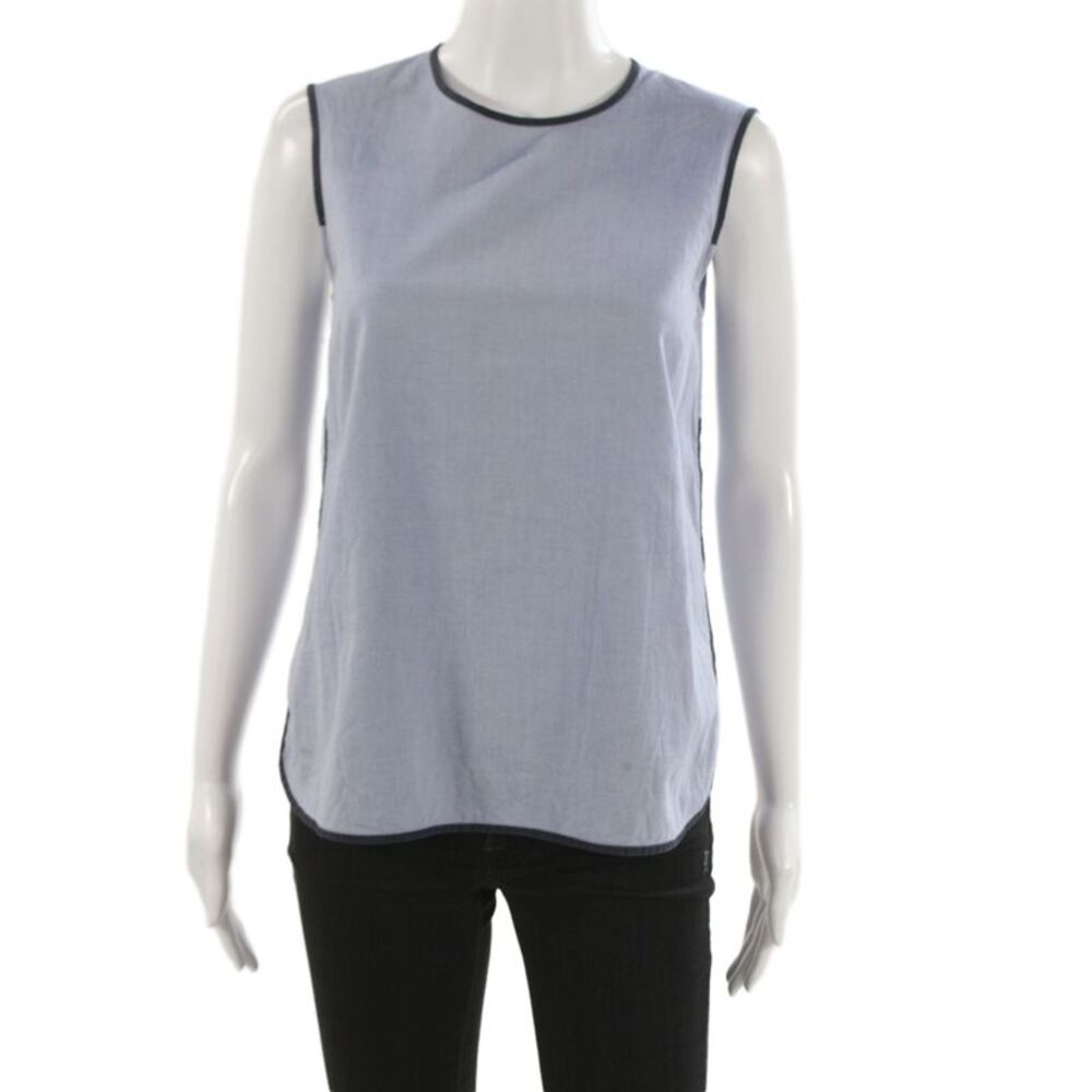 S Max Mara Women Basic Tank Light Blue Cotton Crew Neck Sleeveless Size S